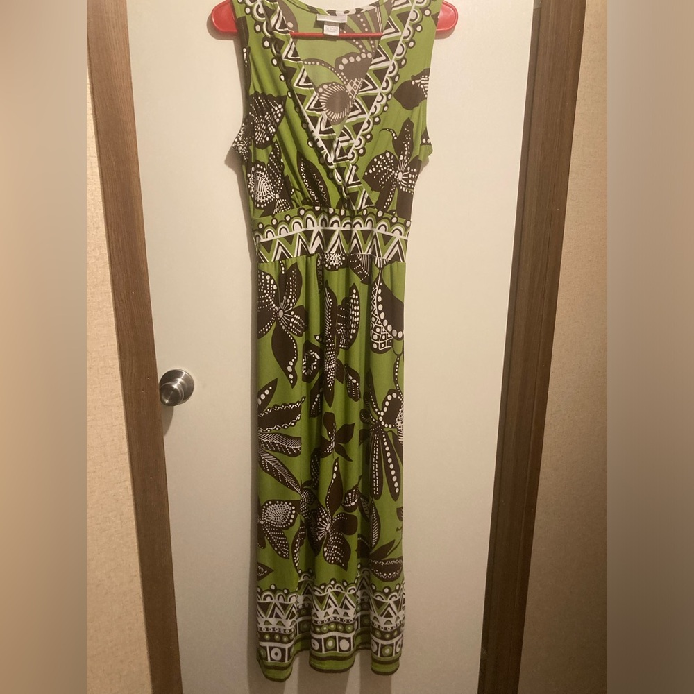 Soft Surroundings Green and Brown Patterned Maxi Dress